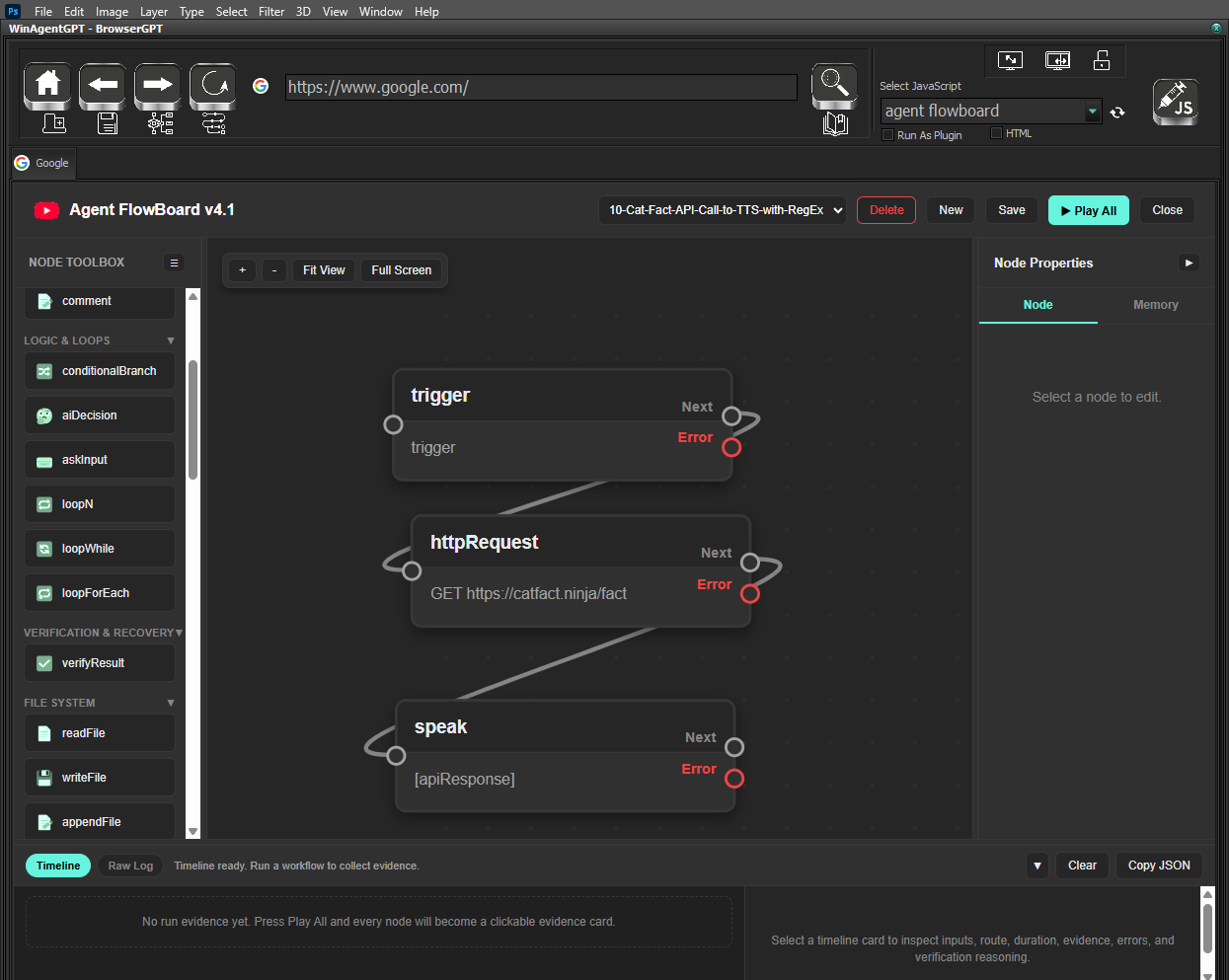 Agent FlowBoard nodes and wires